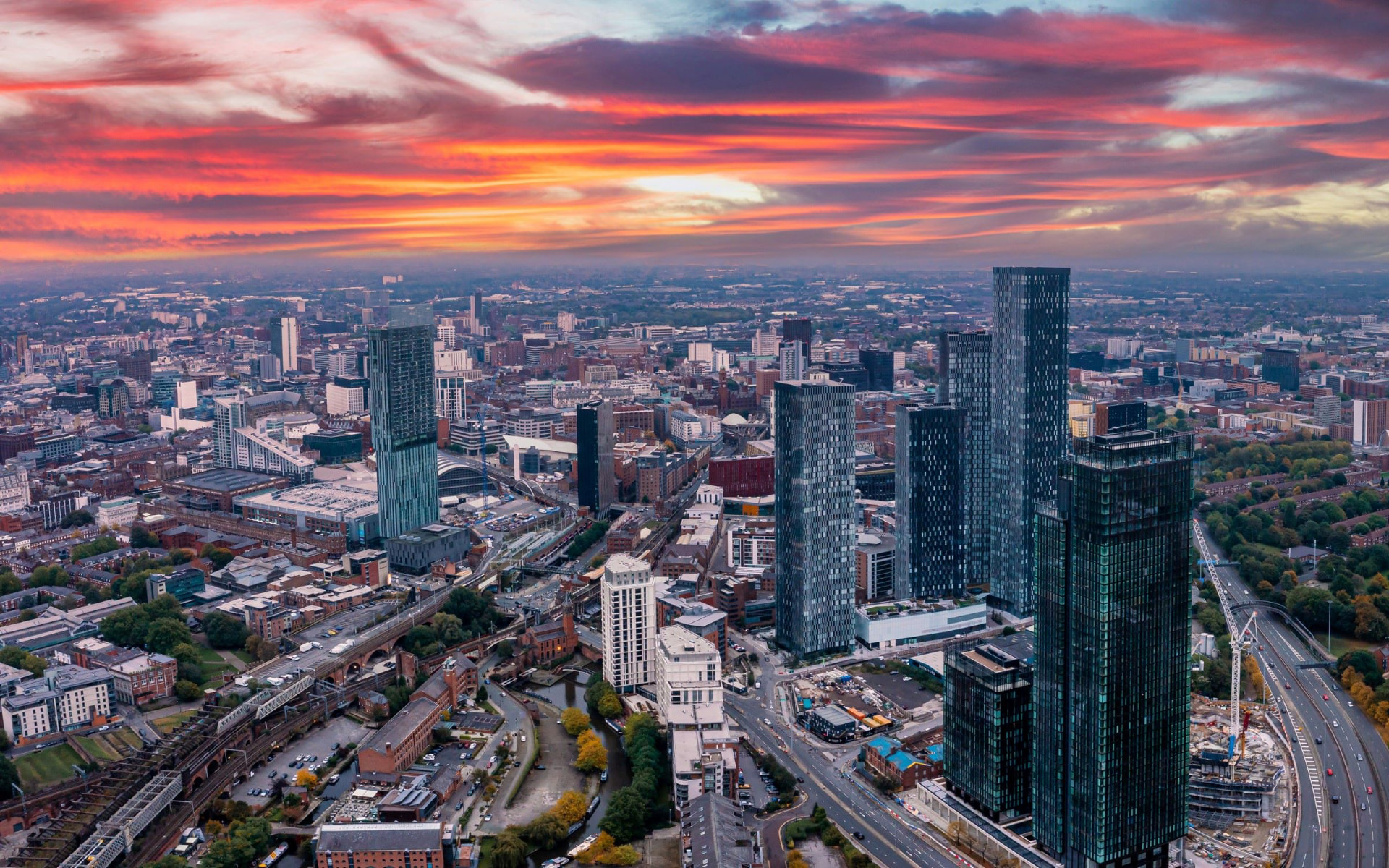Manchester beneath a golden sunset